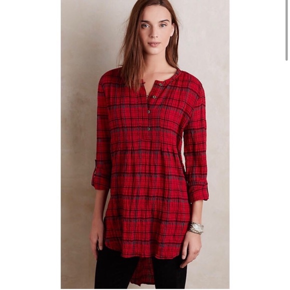 Halfpenny Plaid Tunic Holding Horses Red XS - Picture 2 of 6